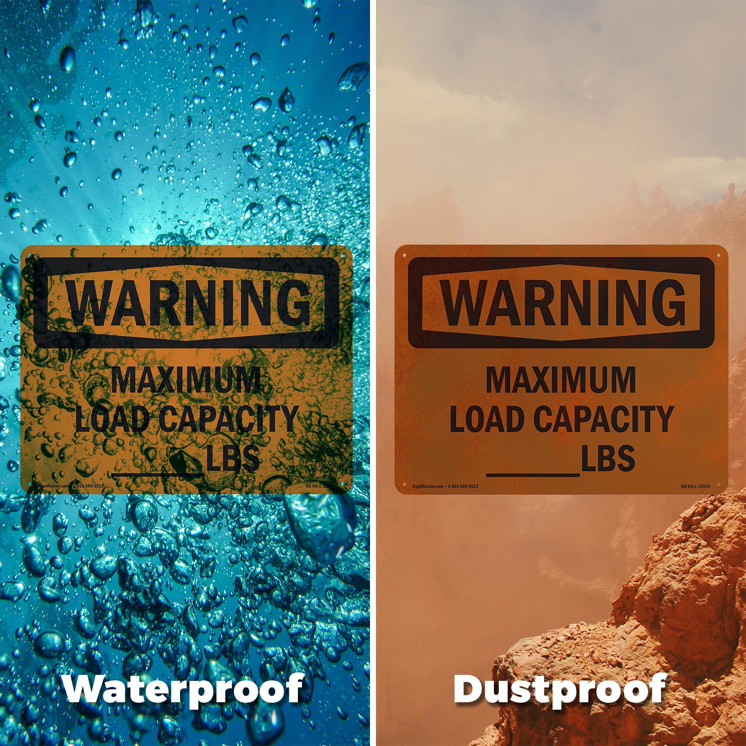 Maximum Load Capacity lbs OSHA WARNING Sign Metal, Plastic, Decal 5 or 10 Pack