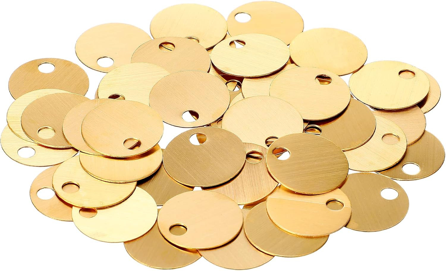 75 Pcs 1.50 Inch Solid Brass Tags for Stamping, Round Golden Blank Brass Tag wit