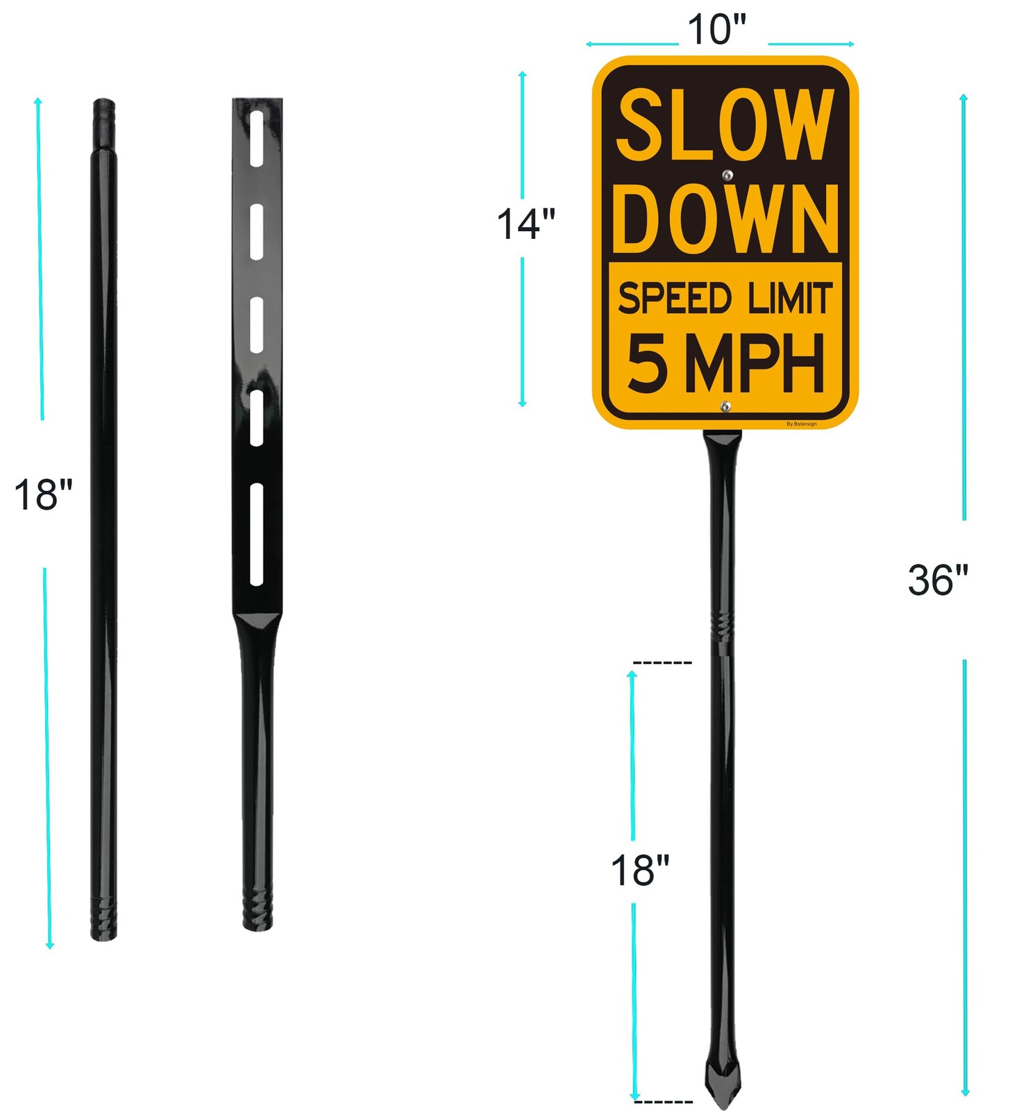 2 Pack Slow Down Speed Limit 5 MPH Sign With 36 Inch Heavy Metal Stake Kit