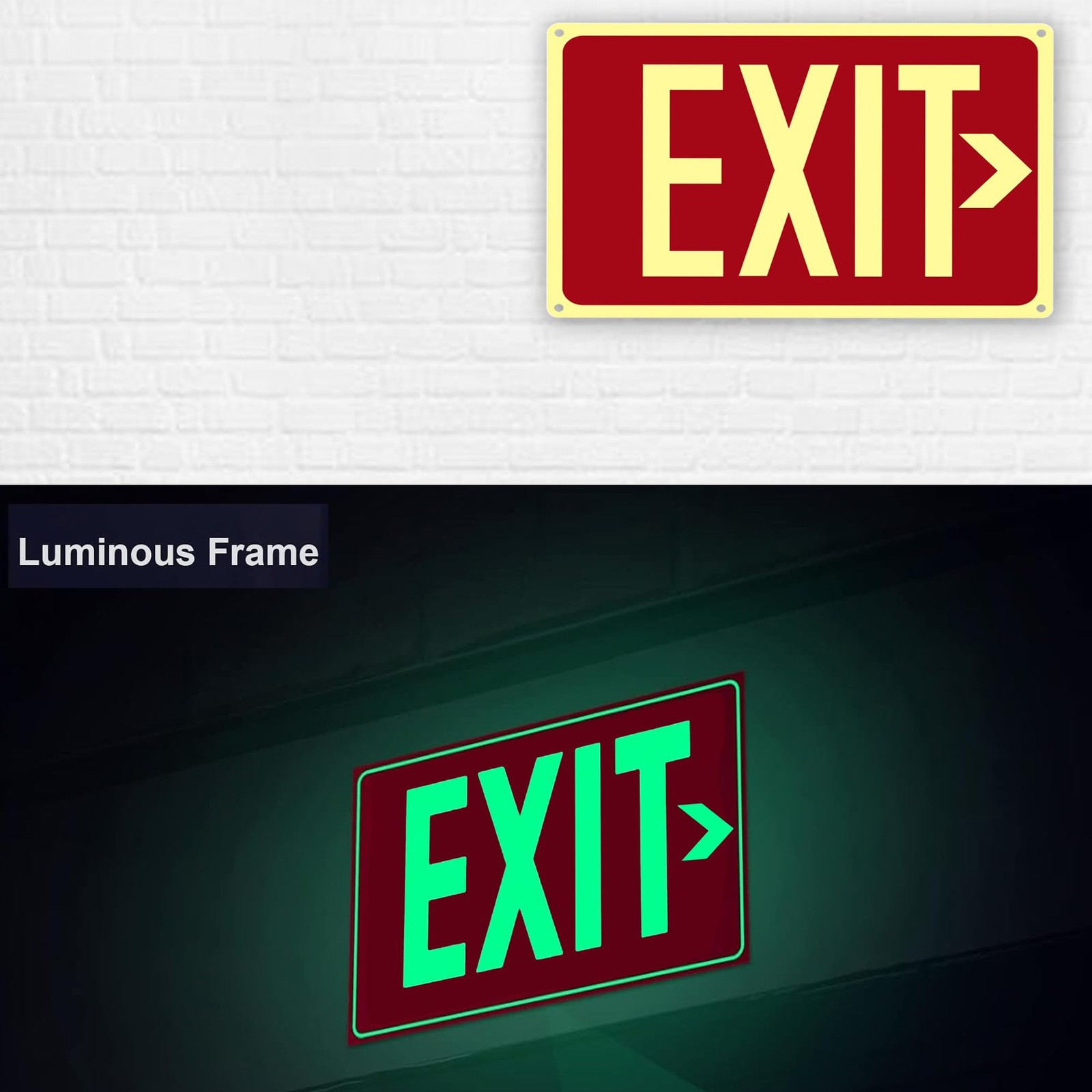 4Pack Photoluminescent Exit Sign Red, 14″x 10″ Aluminum Glow In The Dark Exit…