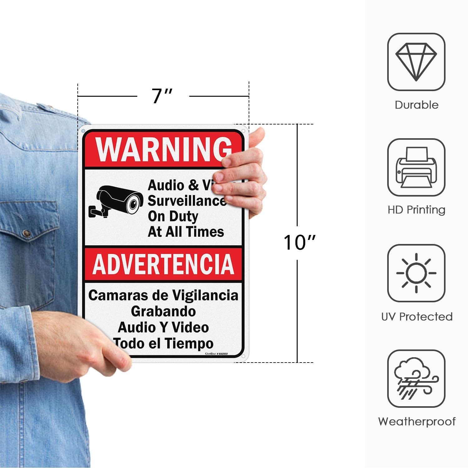 Audio & Video Surveillance on Duty at All Times signs,10 x 7 Inches Safety Wa…