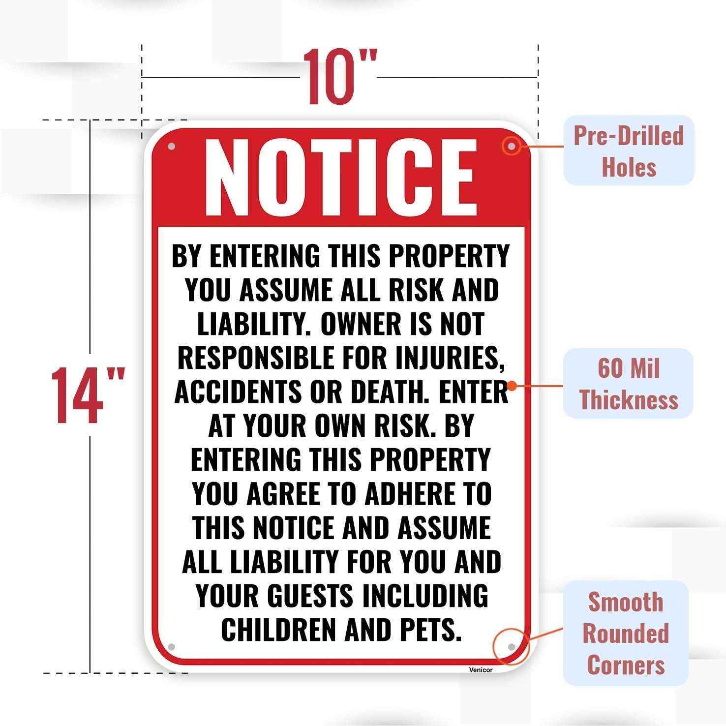 Enter At Own Risk Sign Aluminum Liability Warning Sign 14×10 Property & Business