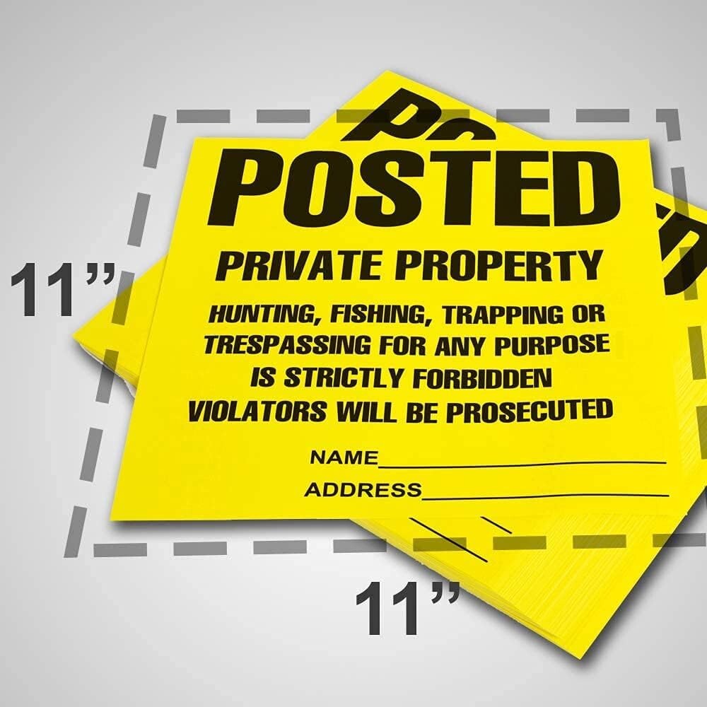 Posted Signs 20-Pack, No Hunting/Trespassing, Heavy Duty, 11″x11″ Yellow