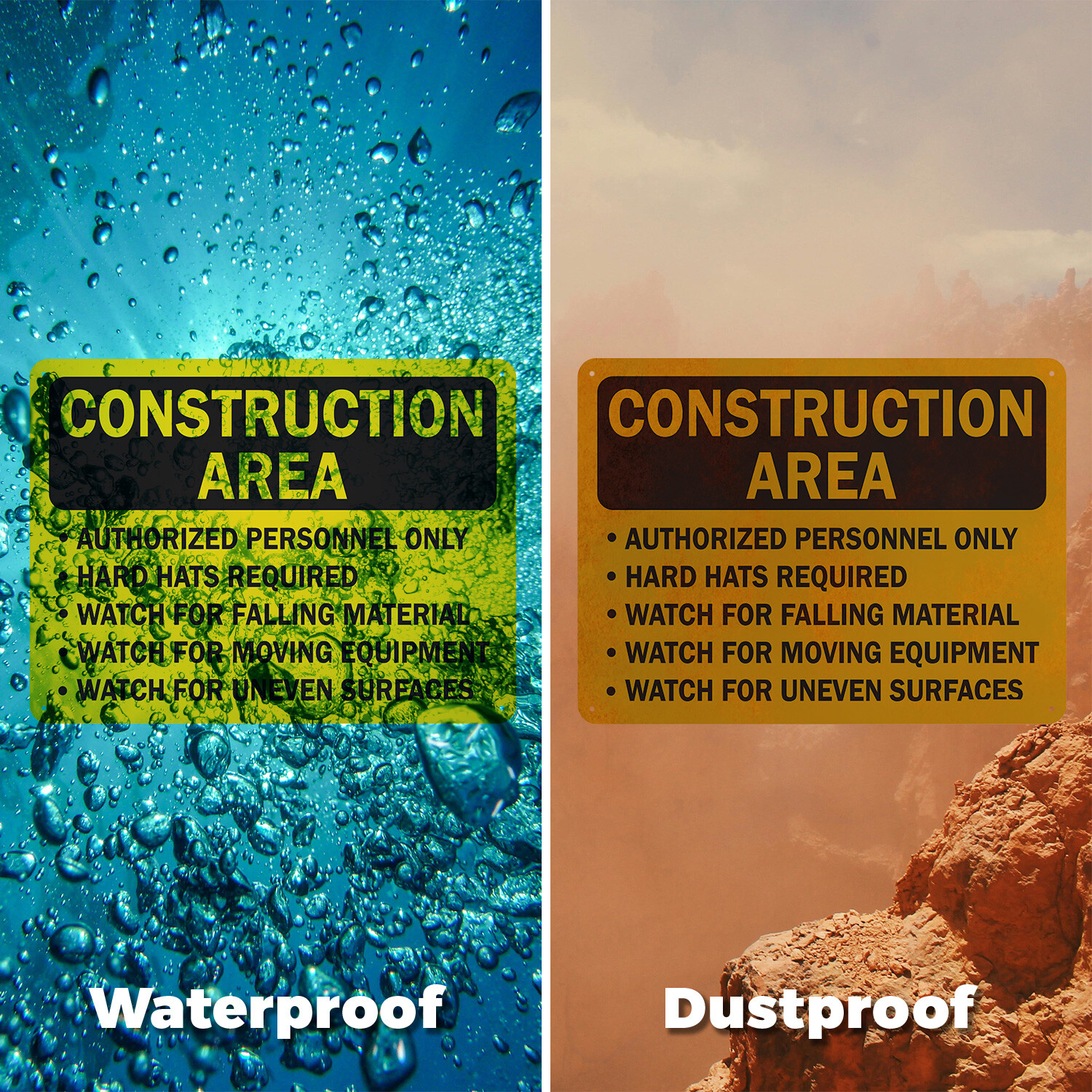 (2 Pack) Construction Area Only Hard Hats Required OSHA ANSI Sign