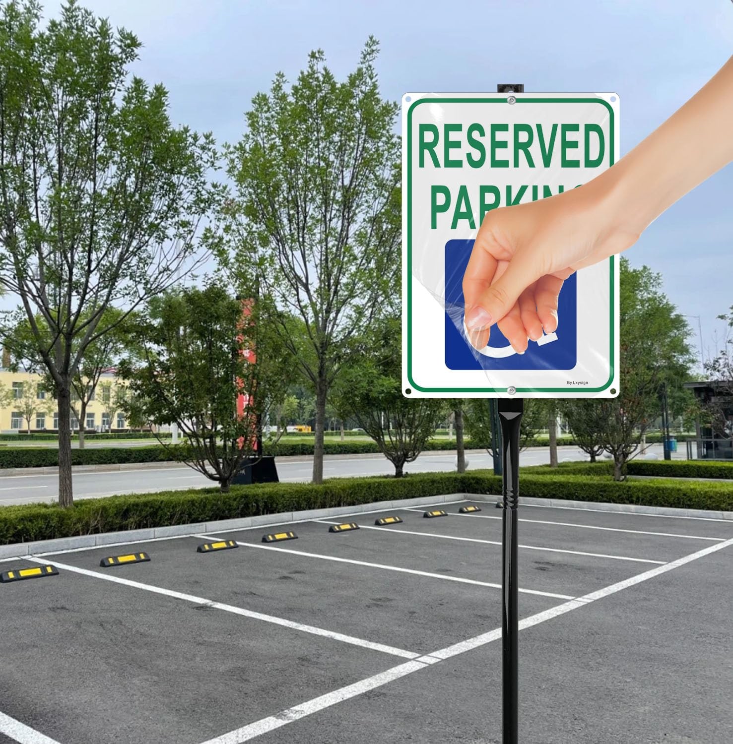 Handicap Reserved Parking Sign 36 Inches Metal Stakes Reflective 14×10 In 2