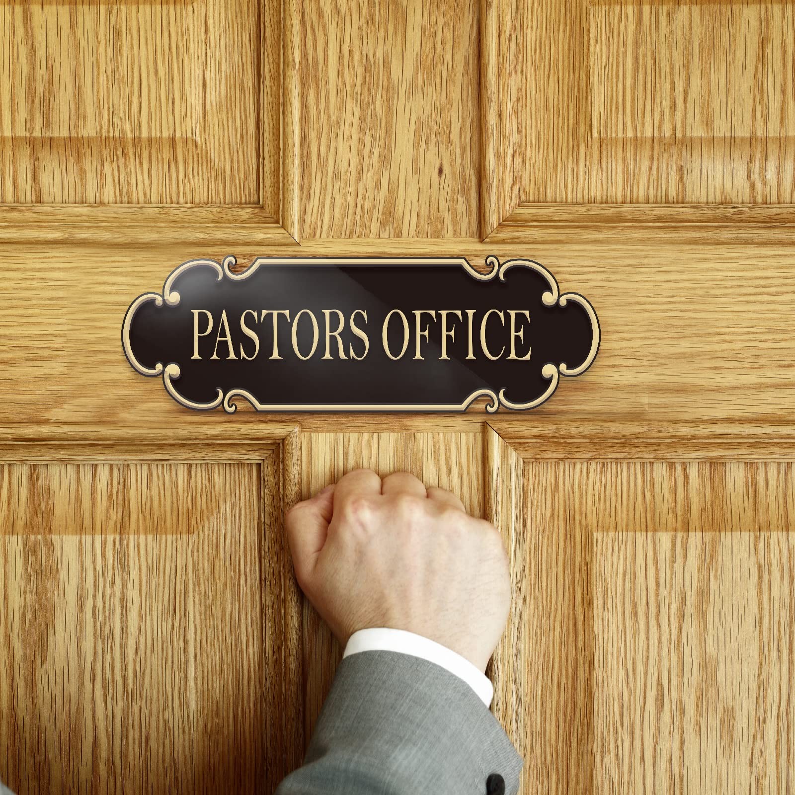Pastors Office Sign 9×3 Inch Spay Gold, Self Adhesive Church Room Door Decor