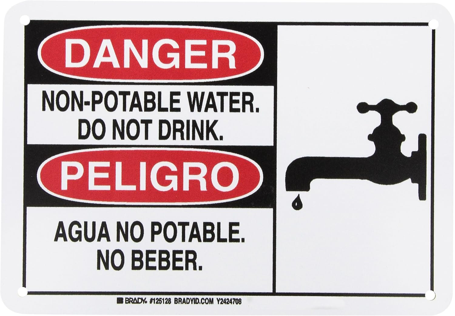 Bilingual Non-Potable Water Sign, 7″ x 10″, Black/Red on White