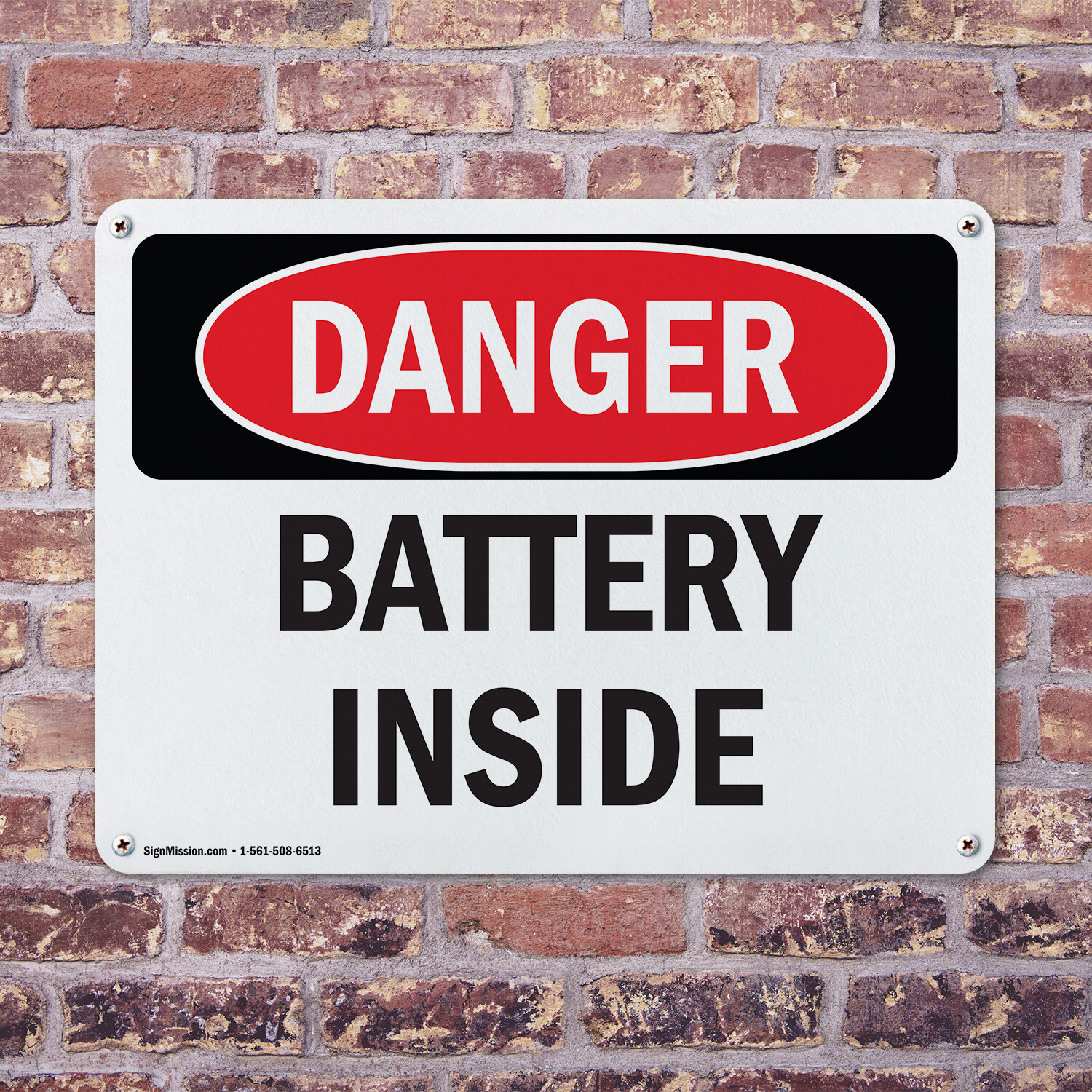 (2 Pack) Battery Inside OSHA Danger Sign Decal Metal Plastic