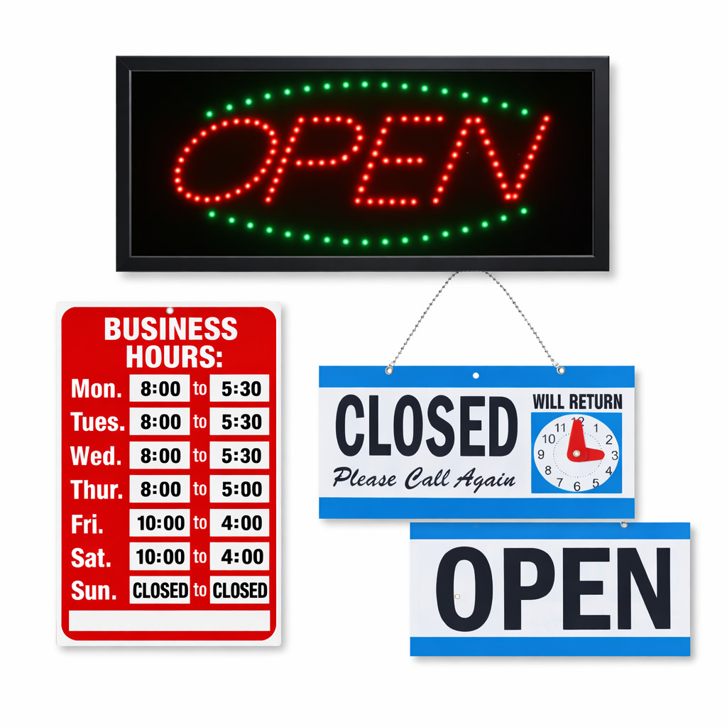 LED Neon Open Sign and Business Hour Sign Bundle for Business – Includes 3 Signs